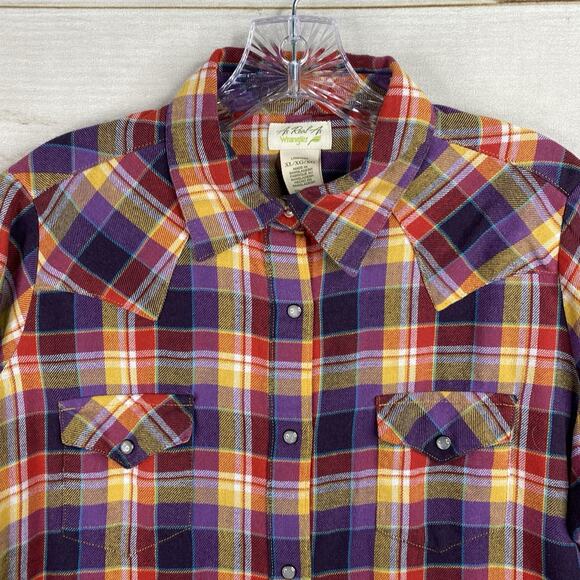 Wrangler Pearl Snap Shirt Womens XL Multi Color Plaid Flannel Western Cowgirl - Picture 2 of 9